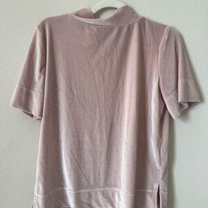 Soft Pink Velvet Short Sleeve Mock Turtle Neck Top